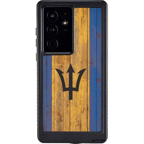 Barbados Flag Dark Wood Galaxy S24 Ultra Waterproof Case